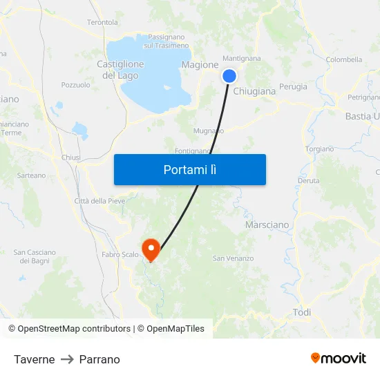 Taverne to Parrano map