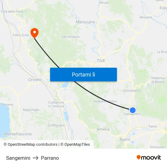 Sangemini to Parrano map