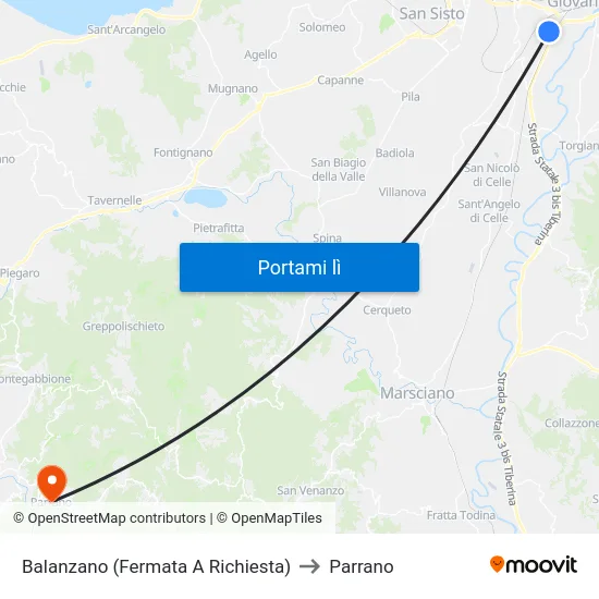 Balanzano (Fermata A Richiesta) to Parrano map
