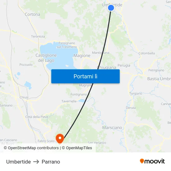 Umbertide to Parrano map
