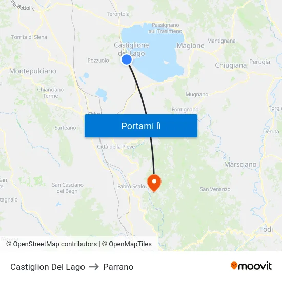 Castiglion Del Lago to Parrano map