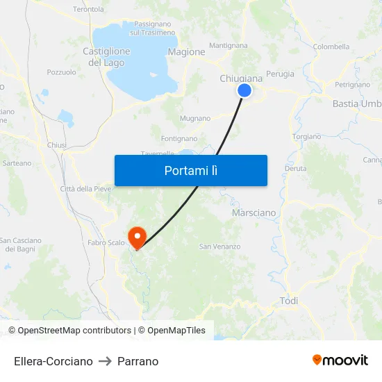 Ellera-Corciano to Parrano map
