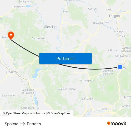 Spoleto to Parrano map