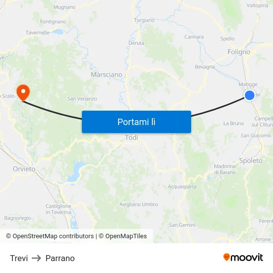 Trevi to Parrano map