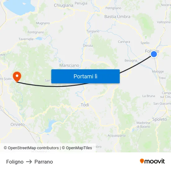 Foligno to Parrano map