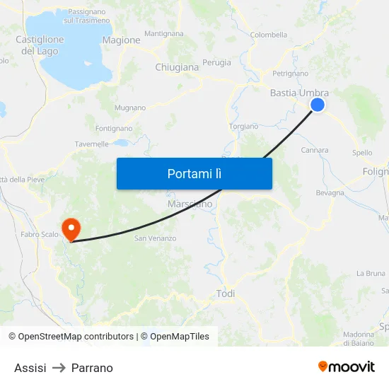 Assisi to Parrano map
