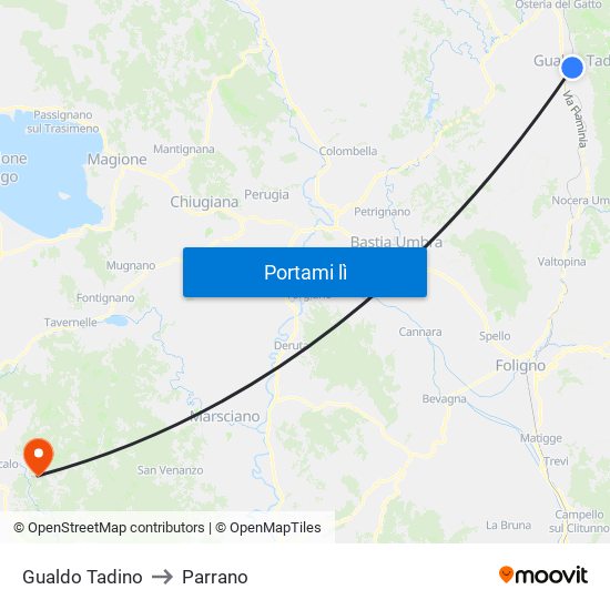 Gualdo Tadino to Parrano map