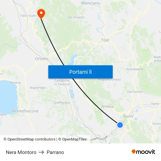 Nera Montoro to Parrano map