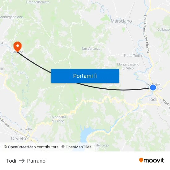Todi to Parrano map