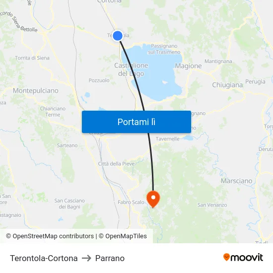 Terontola-Cortona to Parrano map