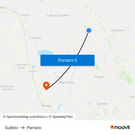 Gubbio to Parrano map