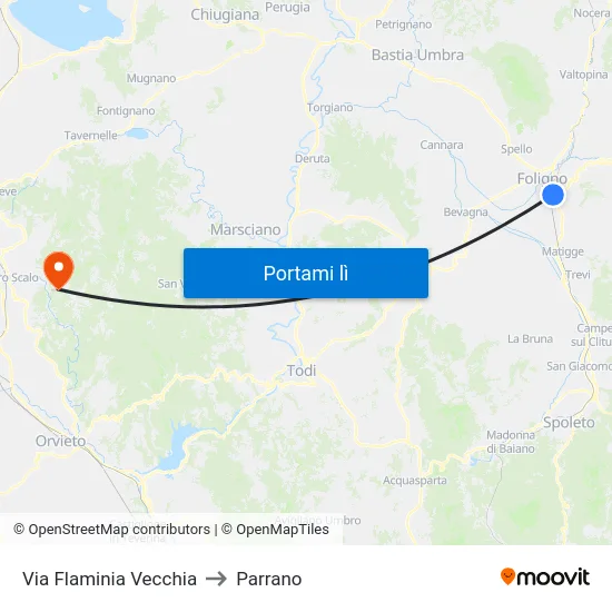 Via Flaminia Vecchia to Parrano map