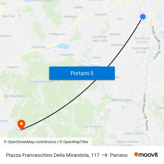 Piazza Franceschino Della Mirandola, 117 to Parrano map