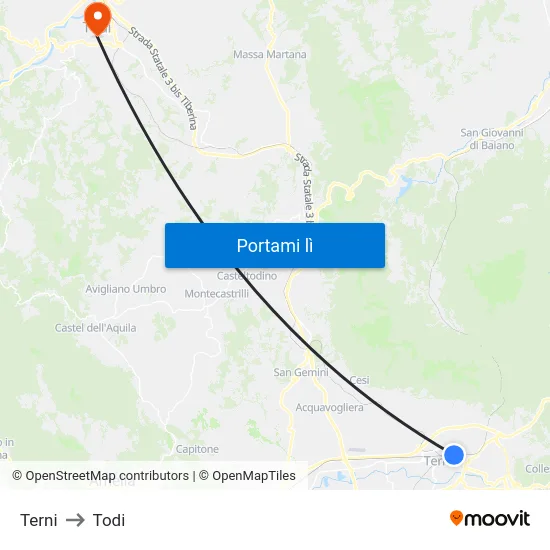 Terni to Todi map