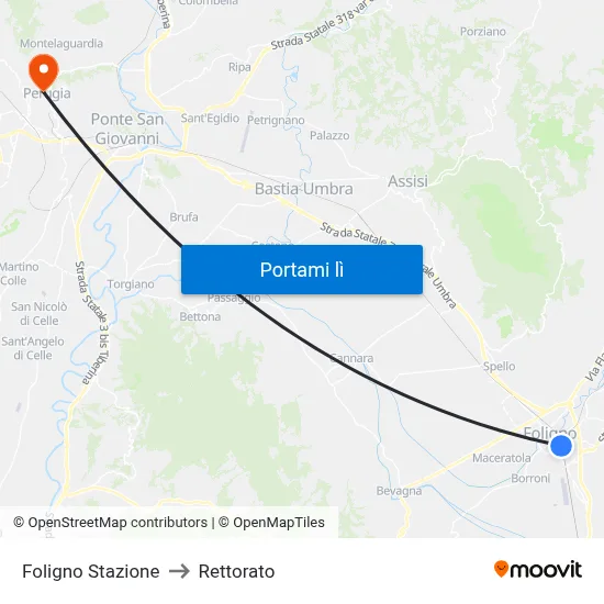 Foligno Stazione to Rettorato map