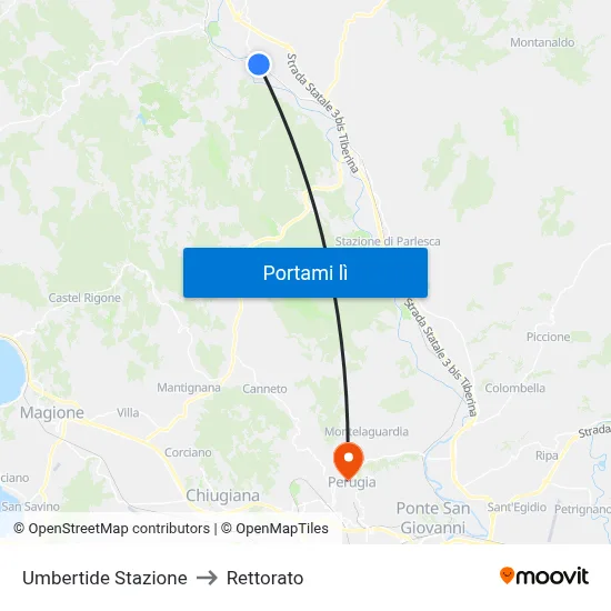 Umbertide Stazione to Rettorato map