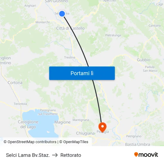 Selci Lama Bv.Staz. to Rettorato map