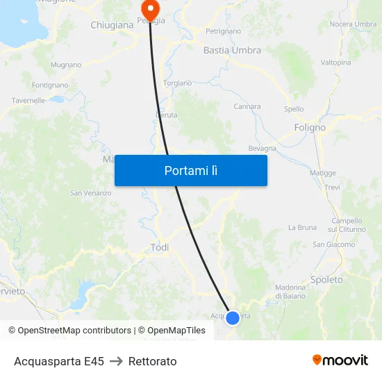 Acquasparta E45 to Rettorato map