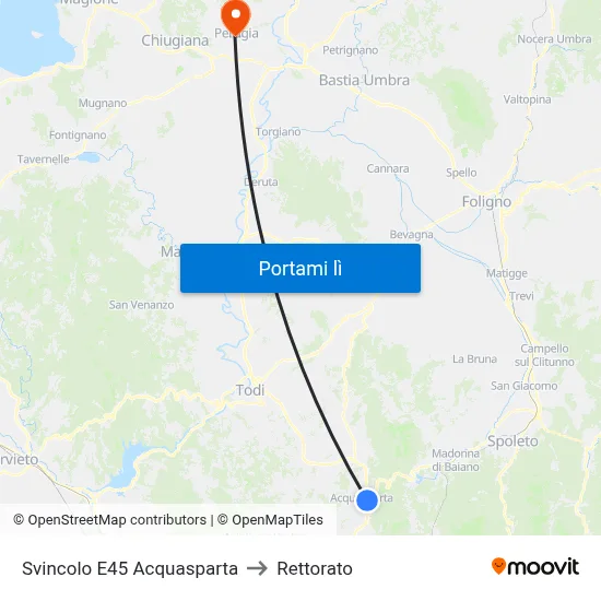 Svincolo E45 Acquasparta to Rettorato map