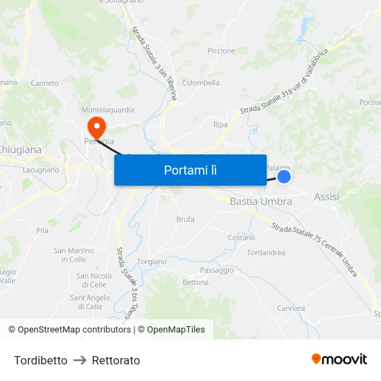 Tordibetto to Rettorato map