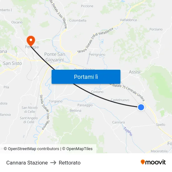 Cannara Stazione to Rettorato map