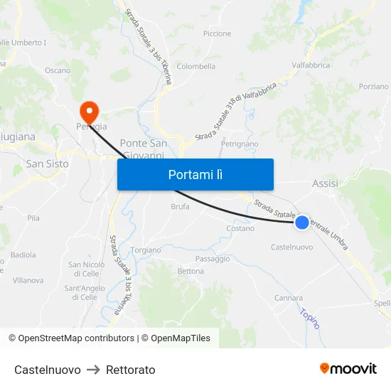 Castelnuovo to Rettorato map