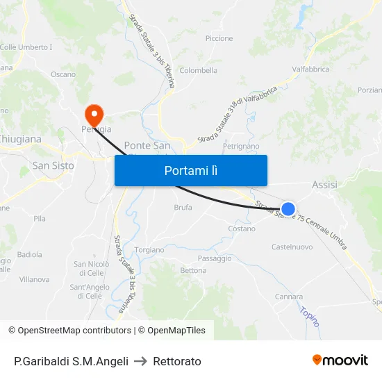 P.Garibaldi S.M.Angeli to Rettorato map