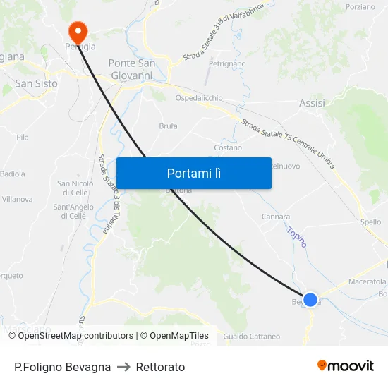 P.Foligno Bevagna to Rettorato map