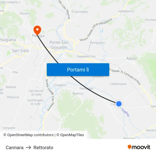 Cannara to Rettorato map
