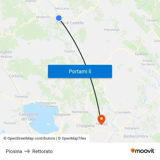 Piosina to Rettorato map
