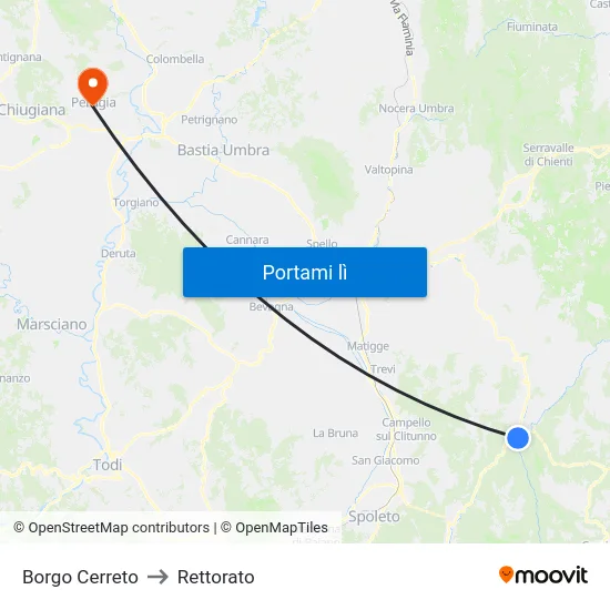 Borgo Cerreto to Rettorato map