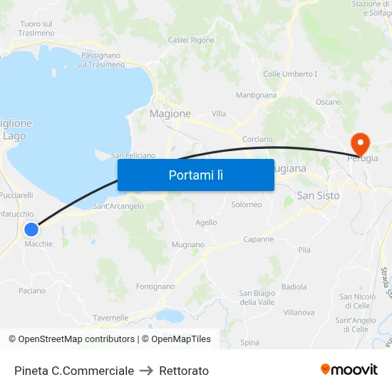 Pineta C.Commerciale to Rettorato map