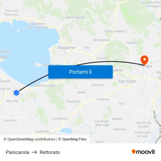 Panicarola to Rettorato map