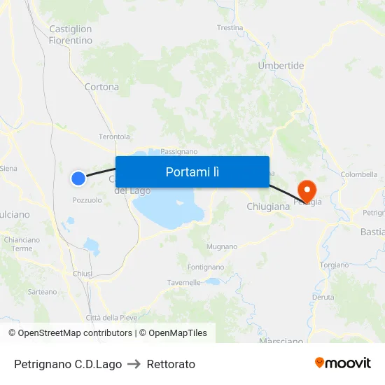 Petrignano C.D.Lago to Rettorato map