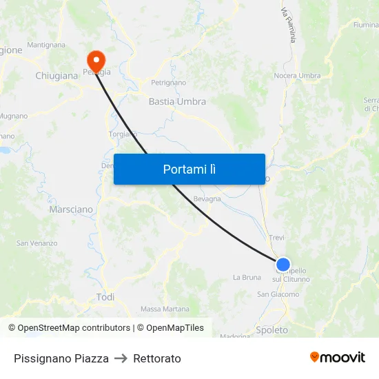 Pissignano Piazza to Rettorato map