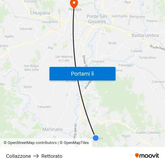 Collazzone to Rettorato map