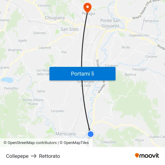 Collepepe to Rettorato map
