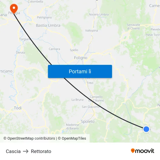 Cascia to Rettorato map