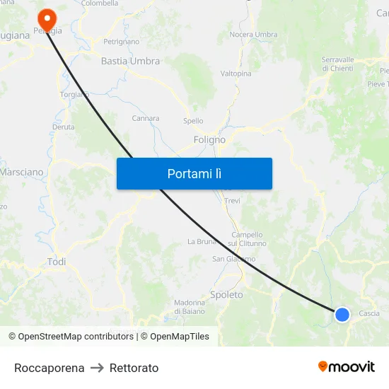 Roccaporena to Rettorato map