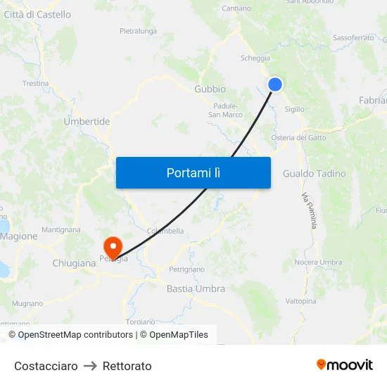 Costacciaro to Rettorato map