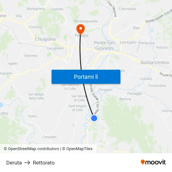 Deruta to Rettorato map
