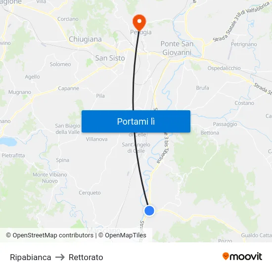 Ripabianca to Rettorato map