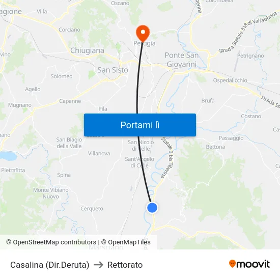 Casalina (Dir.Deruta) to Rettorato map