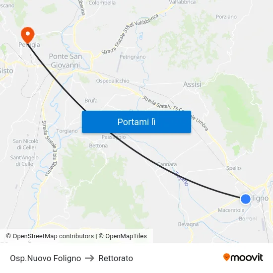 Osp.Nuovo Foligno to Rettorato map