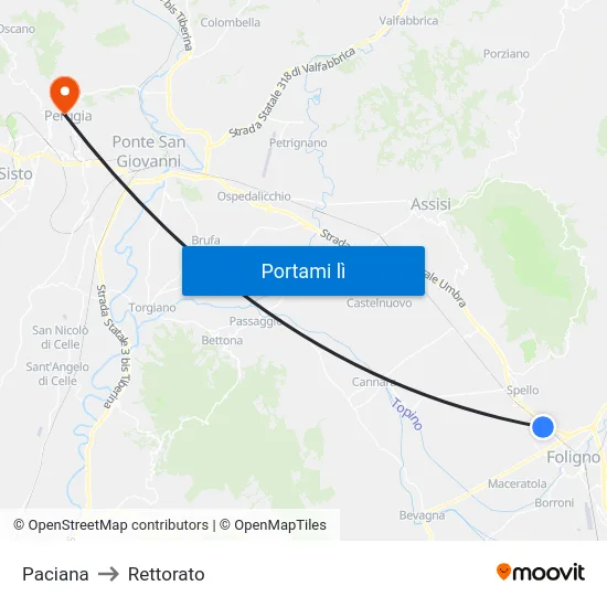 Paciana to Rettorato map