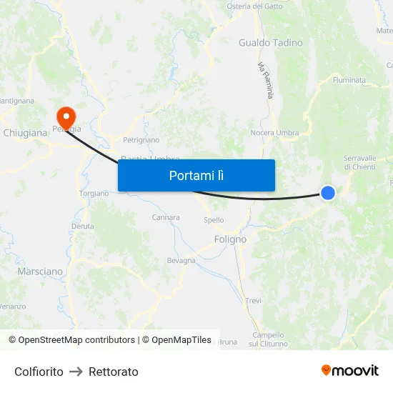 Colfiorito to Rettorato map