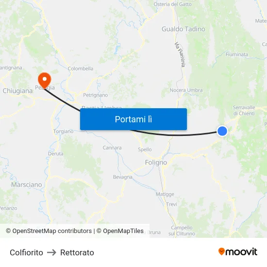 Colfiorito to Rettorato map