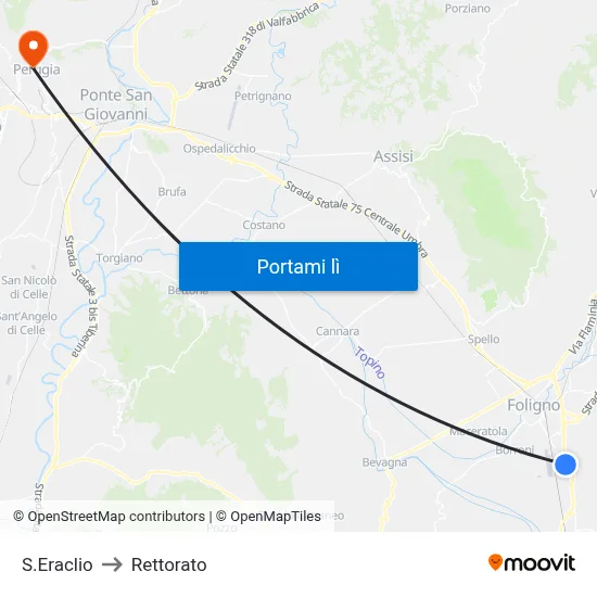 S.Eraclio to Rettorato map