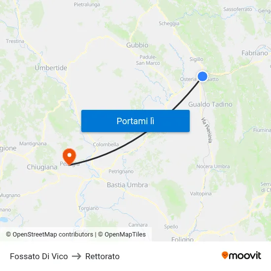 Fossato Di Vico to Rettorato map
