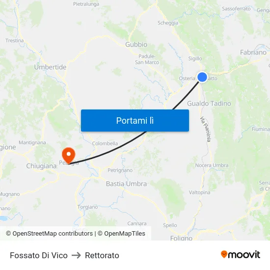 Fossato Di Vico to Rettorato map